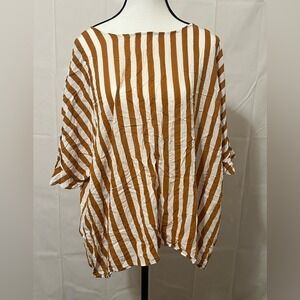 Cato Women's 22/24W Striped Tunic Top Brown White Button‎ Back Rayon Plus Size